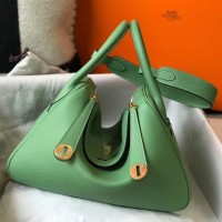 Hermes Lindy 30cm Bag In Vert Criquet Clemence Leather GHW Hermes Lindy 30cm Bag In Vert Criquet Clemence Leather GHW