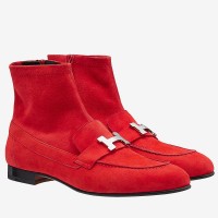 Hermes Red Suede Saint Honore Ankle Boots Hermes Red Suede Saint Honore Ankle Boots