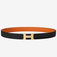 Hermes Mini Constance 24mm Reversible Belt Black/Orange Hermes Mini Constance 24mm Reversible Belt Black/Orange