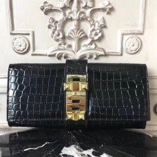 Hermes Medor Clutch Bag In Black Crocodile Leather Hermes Medor Clutch Bag In Black Crocodile Leather