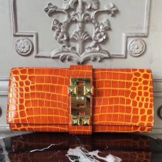 Hermes Medor Clutch Bag In Orange Crocodile Leather Hermes Medor Clutch Bag In Orange Crocodile Leather