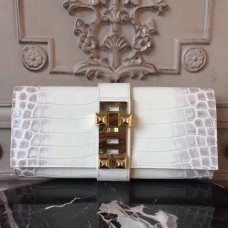 Hermes Medor Clutch Bag In White Crocodile Leather Hermes Medor Clutch Bag In White Crocodile Leather