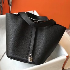 Hermes Picotin Lock 18 Bag In Black Clemence Leather Hermes Picotin Lock 18 Bag In Black Clemence Leather