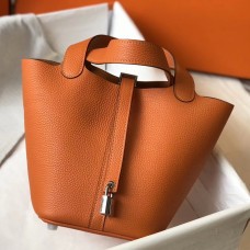Hermes Picotin Lock 18 Bag In Orange Clemence Leather Hermes Picotin Lock 18 Bag In Orange Clemence Leather