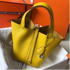 Hermes Picotin Lock 18 Bag In Yellow Clemence Leather Hermes Picotin Lock 18 Bag In Yellow Clemence Leather