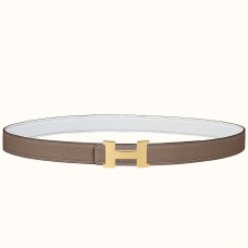 Hermes Mini Constance 24mm Reversible Belt Taupe/White Hermes Mini Constance 24mm Reversible Belt Taupe/White