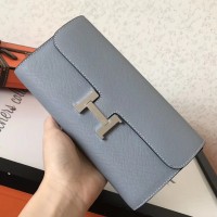Hermes Constance Long Wallet In Blue Lin Epsom Leather Hermes Constance Long Wallet In Blue Lin Epsom Leather