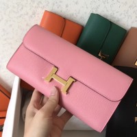 Hermes Constance Long Wallet In Pink Epsom Leather Hermes Constance Long Wallet In Pink Epsom Leather