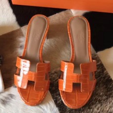 Hermes Oasis Sandals In Orange Shiny Niloticus Crocodile Hermes Oasis Sandals In Orange Shiny Niloticus Crocodile