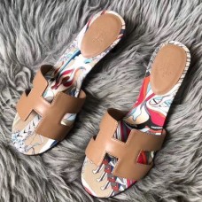 Hermes Camel Swift Oasis Sandals with Botanique Printed Hermes Camel Swift Oasis Sandals with Botanique Printed