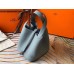 Hermes Picotin Lock 22 Bag In Blue Lin Clemence Leather Hermes Picotin Lock 22 Bag In Blue Lin Clemence Leather