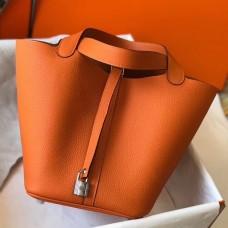 Hermes Picotin Lock 22 Bag In Orange Clemence Leather Hermes Picotin Lock 22 Bag In Orange Clemence Leather