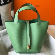 Hermes Picotin Lock 22 Bag In Vert Criquet Clemence Leather Hermes Picotin Lock 22 Bag In Vert Criquet Clemence Leather