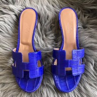 Hermes Oasis Sandals In Blue Matte Niloticus Crocodile Hermes Oasis Sandals In Blue Matte Niloticus Crocodile