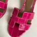 Hermes Oasis Sandals In Rose Red Shiny Niloticus Crocodile