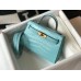Hermes Kelly Mini II Bag In Blue Atoll Embossed Crocodile Leather Hermes Kelly Mini II Bag In Blue Atoll Embossed Crocodile Leather