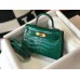 Hermes Kelly Mini II Bag In Green Embossed Crocodile Leather Hermes Kelly Mini II Bag In Green Embossed Crocodile Leather