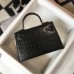 Hermes Kelly Mini II Bag In Black Embossed Crocodile Leather Hermes Kelly Mini II Bag In Black Embossed Crocodile Leather
