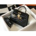 Hermes Kelly Mini II Bag In Black Embossed Crocodile Leather Hermes Kelly Mini II Bag In Black Embossed Crocodile Leather