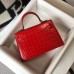 Hermes Kelly Mini II Bag In Red Embossed Crocodile Leather Hermes Kelly Mini II Bag In Red Embossed Crocodile Leather