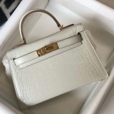 Hermes Kelly Mini II Bag In Beton Embossed Crocodile Leather Hermes Kelly Mini II Bag In Beton Embossed Crocodile Leather
