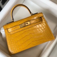 Hermes Kelly Mini II Bag In Yellow Embossed Crocodile Leather Hermes Kelly Mini II Bag In Yellow Embossed Crocodile Leather