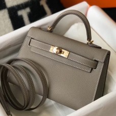 Hermes Kelly Mini II Bag In Gris Asphalt Epsom Leather GHW Hermes Kelly Mini II Bag In Gris Asphalt Epsom Leather GHW