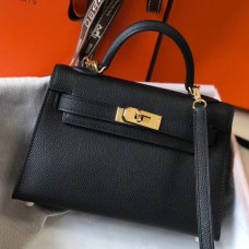 Hermes Kelly Mini II Bag In Black Epsom Leather GHW Hermes Kelly Mini II Bag In Black Epsom Leather GHW