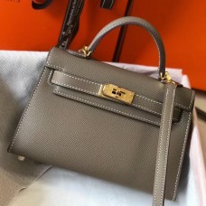 Hermes Kelly Mini II Bag In Taupe Grey Epsom Leather GHW Hermes Kelly Mini II Bag In Taupe Grey Epsom Leather GHW