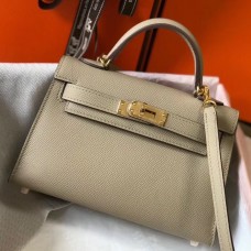 Hermes Kelly Mini II Bag In Gris Tourterelle Epsom Leather GHW Hermes Kelly Mini II Bag In Gris Tourterelle Epsom Leather GHW
