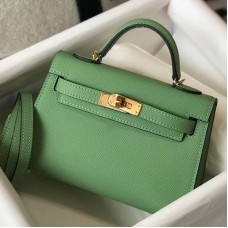 Hermes Kelly Mini II Bag In Vert Criquet Epsom Leather GHW Hermes Kelly Mini II Bag In Vert Criquet Epsom Leather GHW