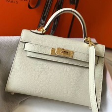 Hermes Kelly Mini II Bag In White Epsom Leather GHW Hermes Kelly Mini II Bag In White Epsom Leather GHW