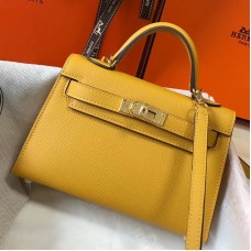 Hermes Kelly Mini II Bag In Yellow Epsom Leather GHW Hermes Kelly Mini II Bag In Yellow Epsom Leather GHW