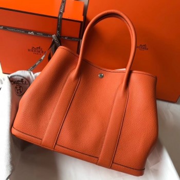 Hermes Garden Party 36 Bag In Orange Clemence Leather Hermes Garden Party 36 Bag In Orange Clemence Leather