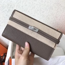 Hermes Kelly Classic Long Wallet In Etoupe Clemence Leather Hermes Kelly Classic Long Wallet In Etoupe Clemence Leather