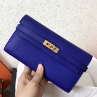 Hermes Kelly Classic Long Wallet In Blue Electric Epsom Leather Hermes Kelly Classic Long Wallet In Blue Electric Epsom Leather