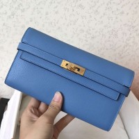 Hermes Kelly Classic Long Wallet In Blue Jean Epsom Leather Hermes Kelly Classic Long Wallet In Blue Jean Epsom Leather