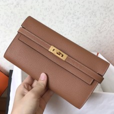Hermes Kelly Classic Long Wallet In Brown Epsom Leather Hermes Kelly Classic Long Wallet In Brown Epsom Leather