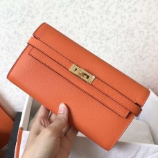 Hermes Kelly Classic Long Wallet In Orange Epsom Leather Hermes Kelly Classic Long Wallet In Orange Epsom Leather