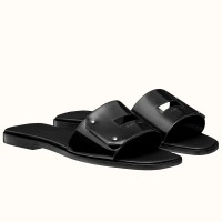 Hermes View Sandals In Black Patent leather Hermes View Sandals In Black Patent leather