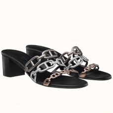 Hermes Tandem Sandals In Gold/Silver Lambskin