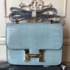 Hermes Blue Lin Constance MM 24cm Crocodile Bag Hermes Blue Lin Constance MM 24cm Crocodile Bag