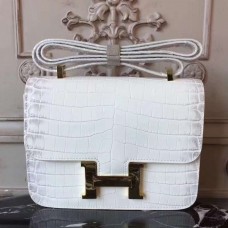 Hermes White Constance MM 24cm Crocodile Bag Hermes White Constance MM 24cm Crocodile Bag