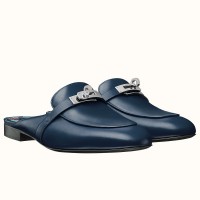Hermes Oz Mules In Dark Blue Calfskin Hermes Oz Mules In Dark Blue Calfskin