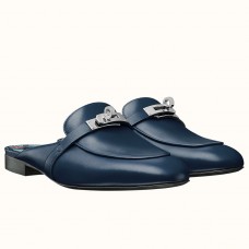 Hermes Oz Mules In Dark Blue Calfskin Hermes Oz Mules In Dark Blue Calfskin