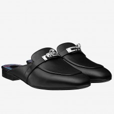 Hermes Oz Mules In Black Calfskin Hermes Oz Mules In Black Calfskin