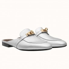 Hermes Oz Mules In Silver Metallic Calfskin Hermes Oz Mules In Silver Metallic Calfskin
