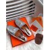 Hermes Oz Mules In Silver Metallic Calfskin