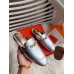 Hermes Oz Mules In Silver Metallic Calfskin