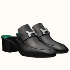 Hermes Paradis Mules In Black Calfskin Hermes Paradis Mules In Black Calfskin